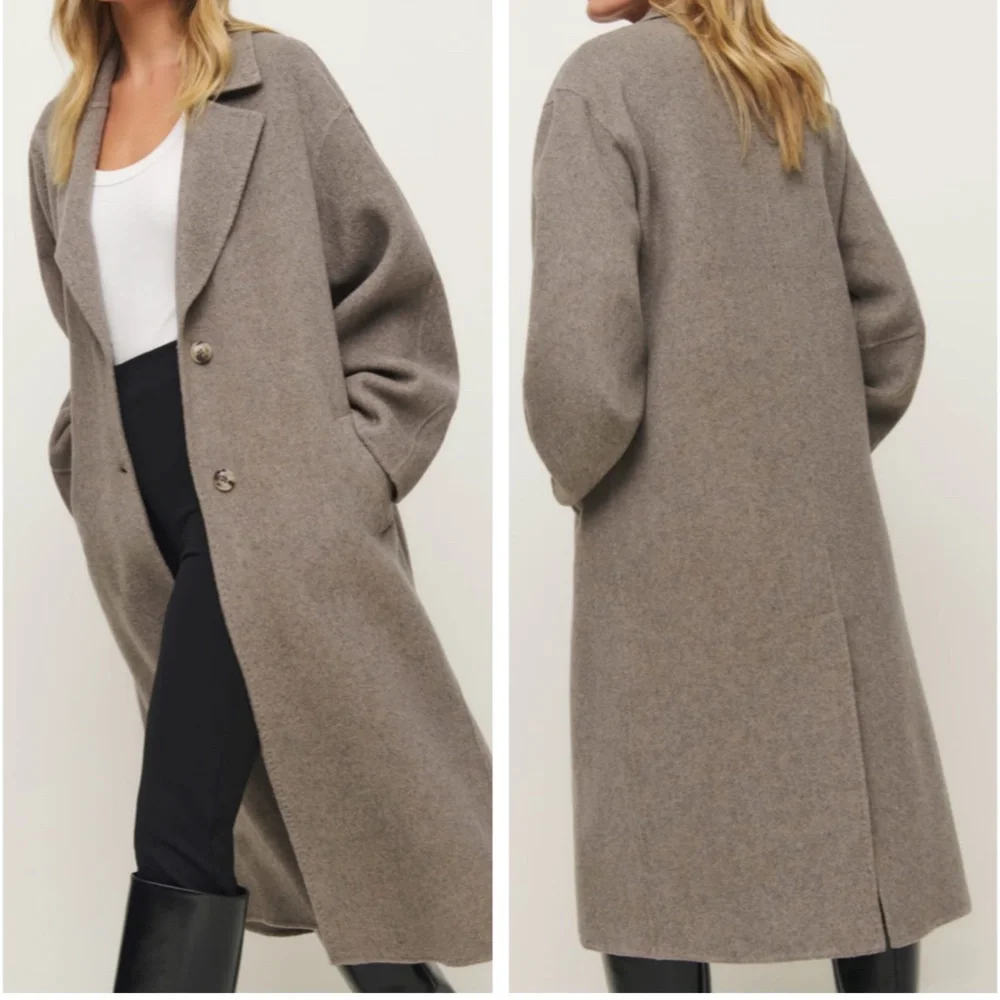 NEW Reformation Wyatt Wool Double Faced Coat - Stone Beige - Picture 2 of 13